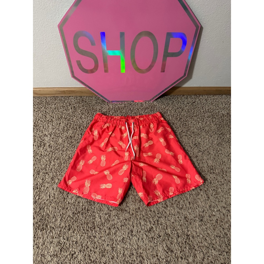 US Apparel Mens Pineapple Print Swim Trunks Shorts Size Medium‎ Drawstring Waist